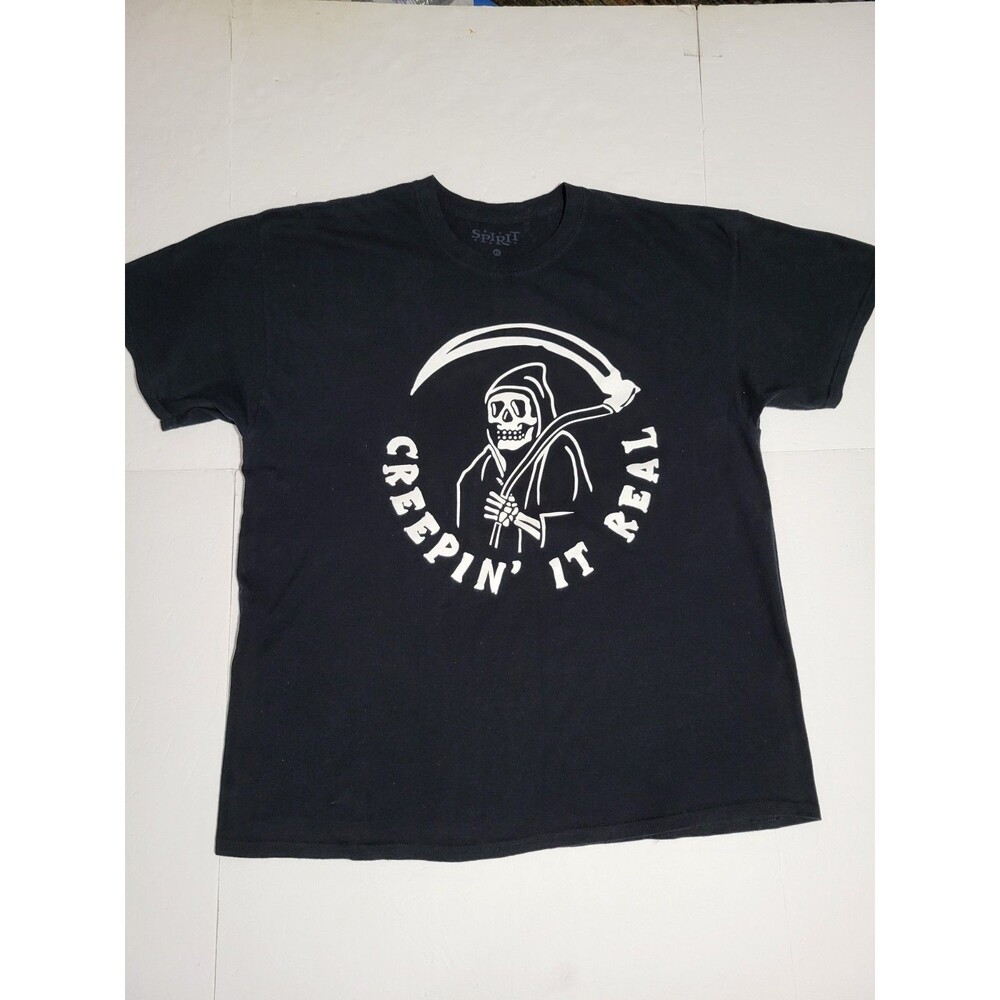 (#8) Creepin It Real Reaper T-Shirt Black Size XL Classic Logo Skate Grunge Tee